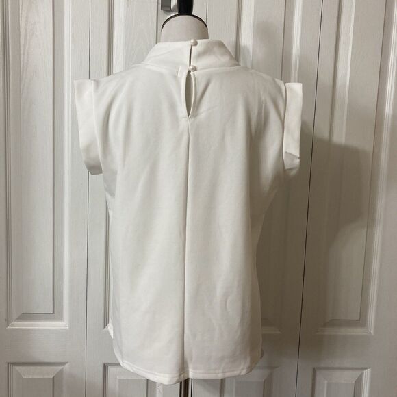 One Eleven North White Shirt Size L High Neck Cap Sleeves - Picture 6 of 10